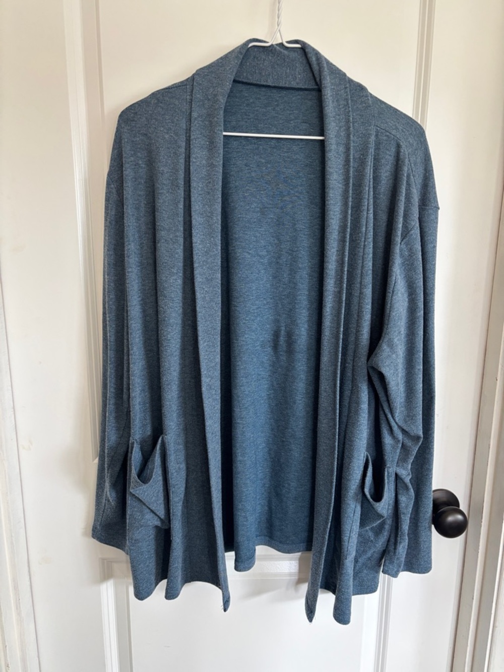 Blue open front cardigan with pockets